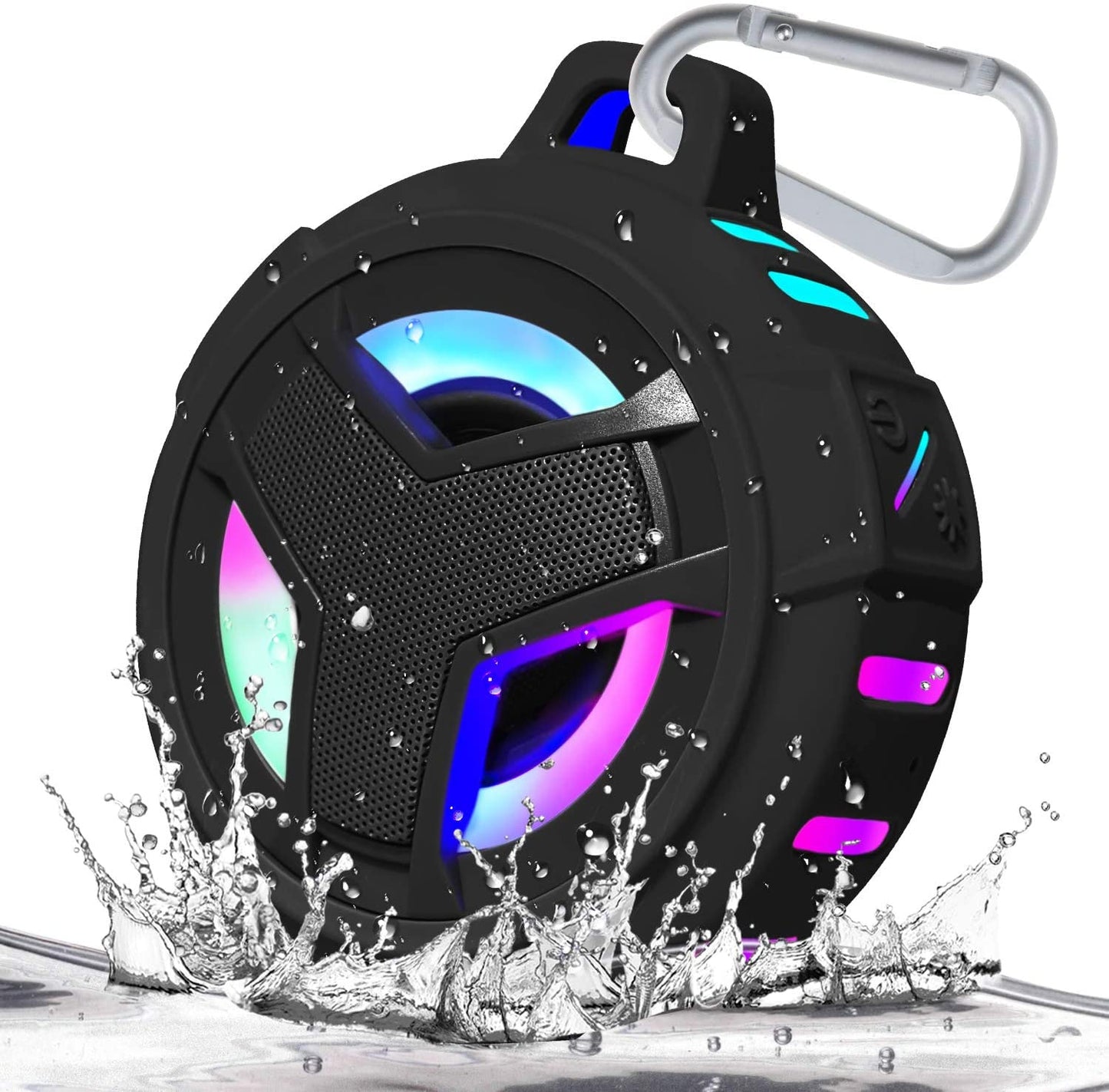 Bluetooth Shower Speaker - Portable IP67 Waterproof Wireless Speaker with LED Light, Floating Design, 2000mAh Battery, True Wireless Stereo for Outdoor Activities - Black