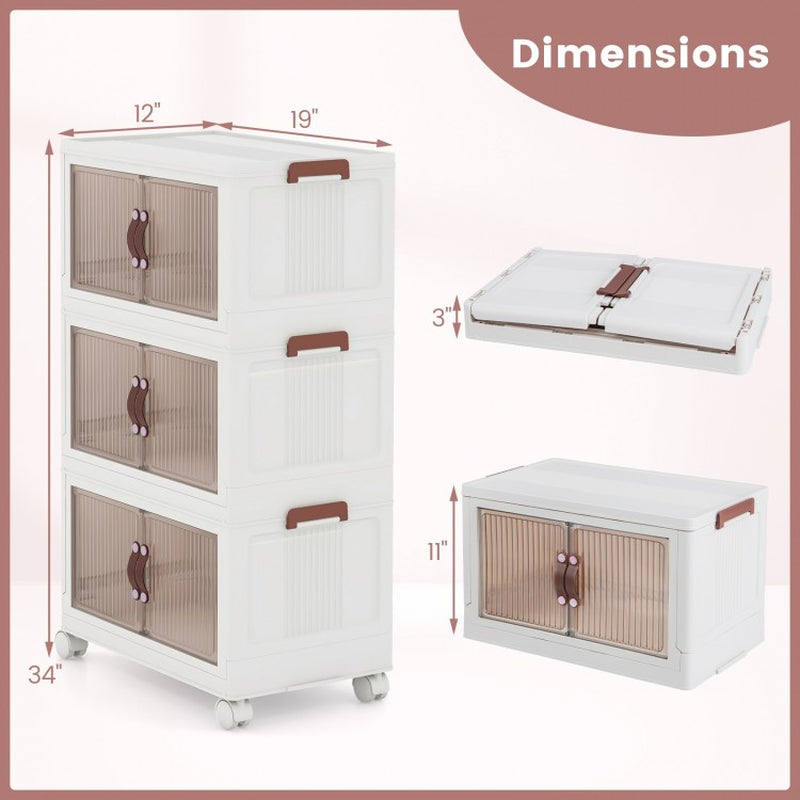 25.5/60 Gallon 3-Tier Stackable Storage Bins with Magnetic Doors and Lockable Casters
