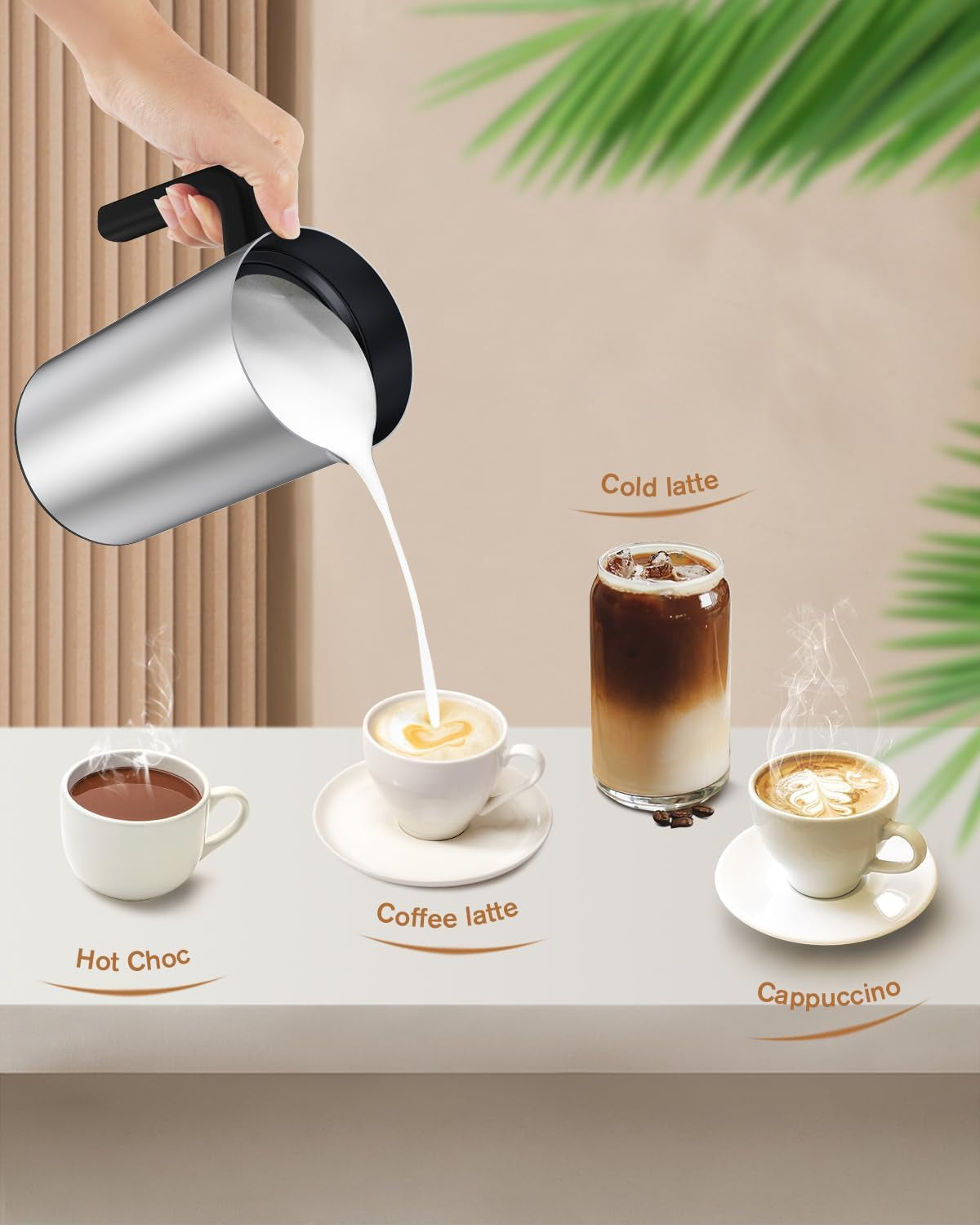 Electric Milk Frother and Steamer, 4-in-1 10 Oz Automatic Foam Maker for Latte and Cappuccino, Stainless Steel Hot and Cold Frothing Device