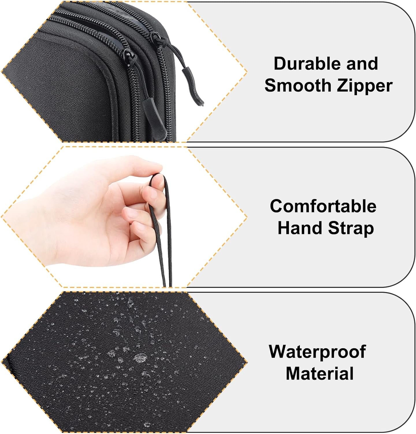 Portable Electronics Travel Organizer - Waterproof Double Layer Design for USB Drives, Cords, Chargers, Phones, Earphones, Power Banks, Mouse, and SD Cards - Black