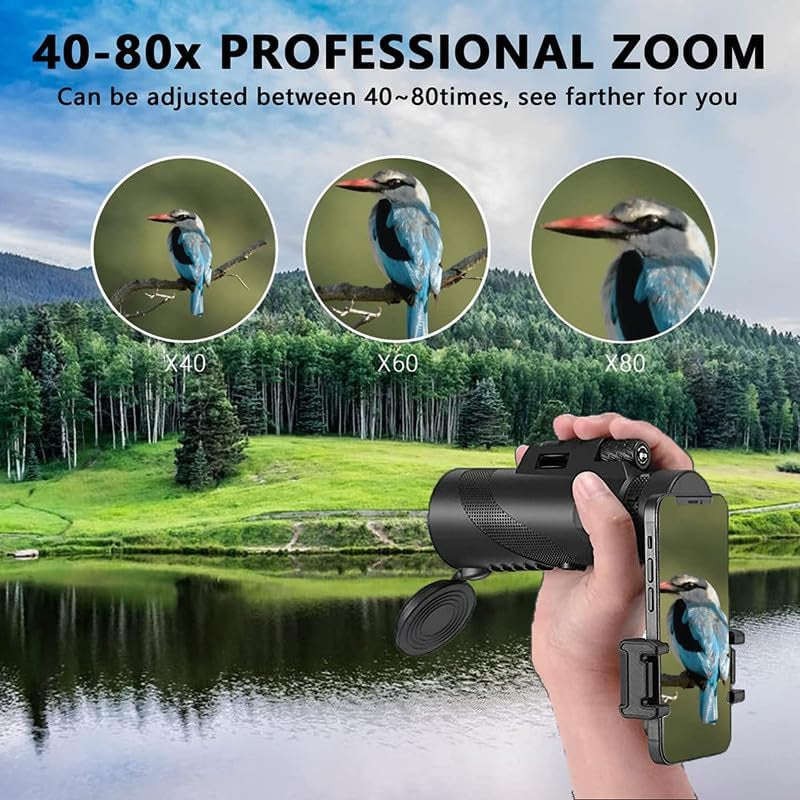 High-Powered 80X100 Monocular Telescope with Smartphone Adapter and Tripod for Bird Watching
