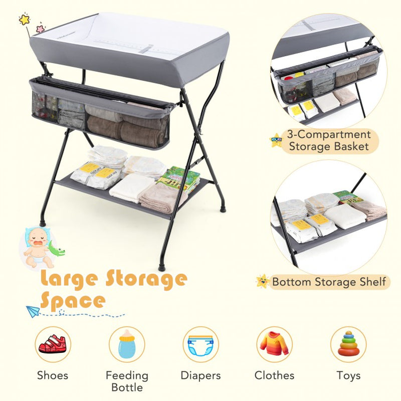 Foldable Diaper Changing Table with Baby Storage Solutions