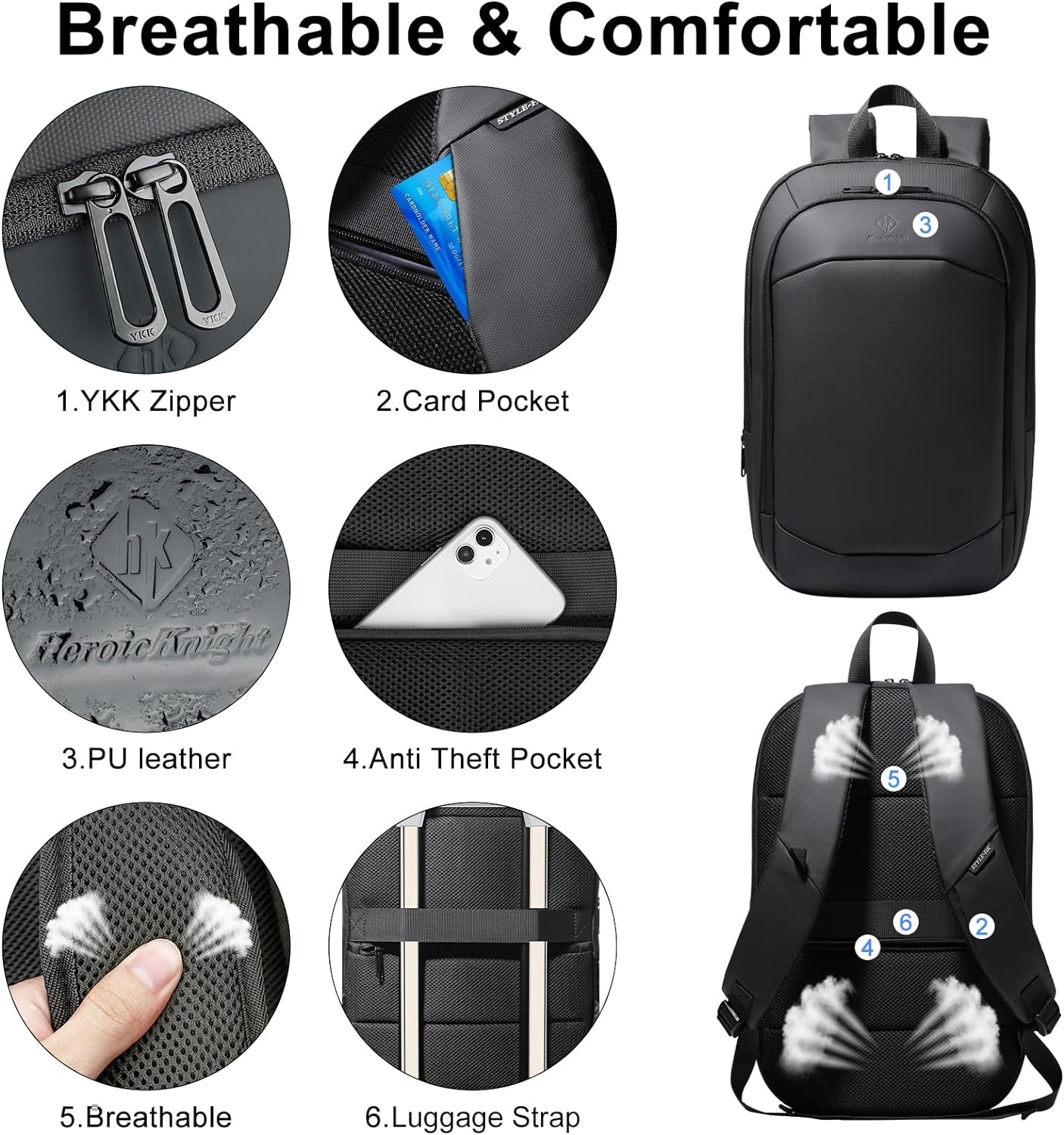Slim Laptop Backpack, Waterproof Expandable Business Backpack, 15.6 Inch Lightweight Anti-Theft Travel and College Daypack