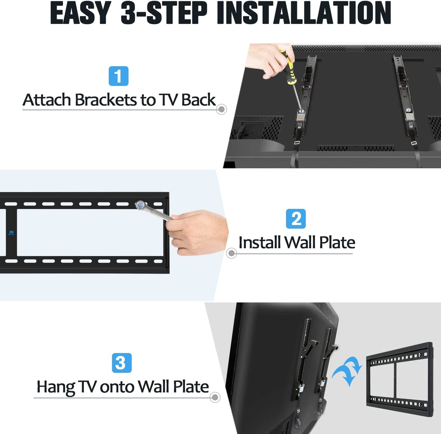 Tilting Low Profile TV Wall Mount for 42-84" TVs, VESA 800x400mm and 132 lbs, Compatible with 16", 18", 24", and 32" Stud Spacing