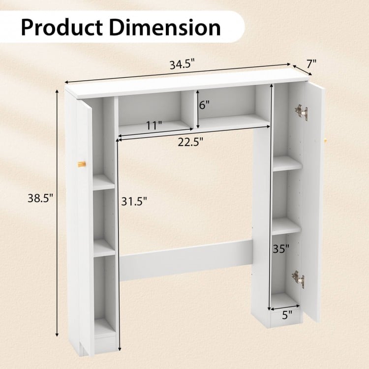 Over-the-Toilet Storage Cabinet with Dual Open Compartments and Four Adjustable Shelves