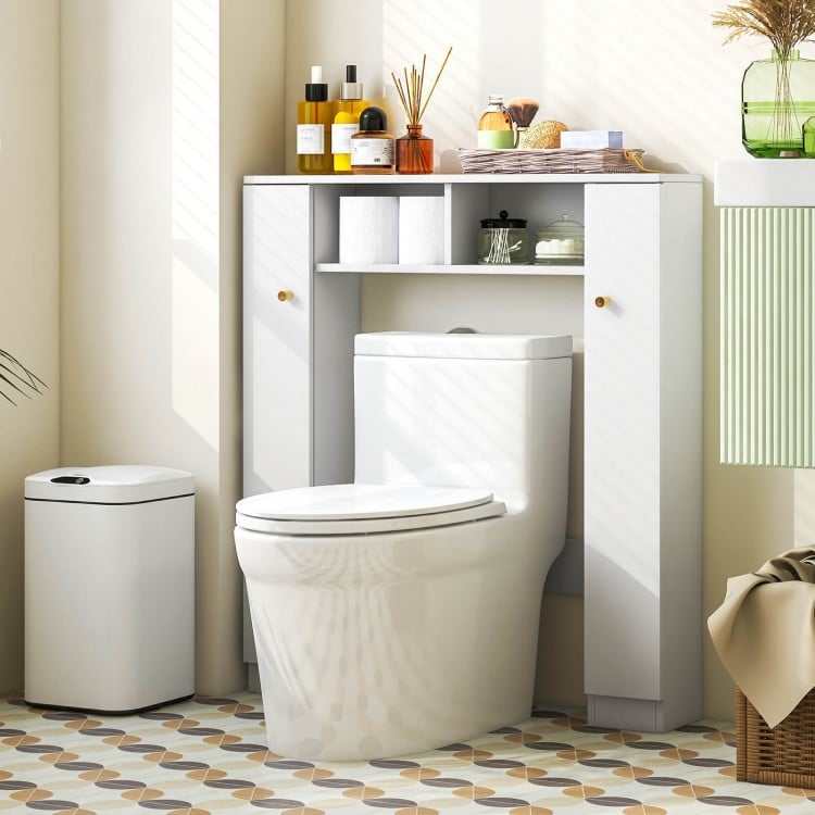 Over-the-Toilet Storage Cabinet with Dual Open Compartments and Four Adjustable Shelves