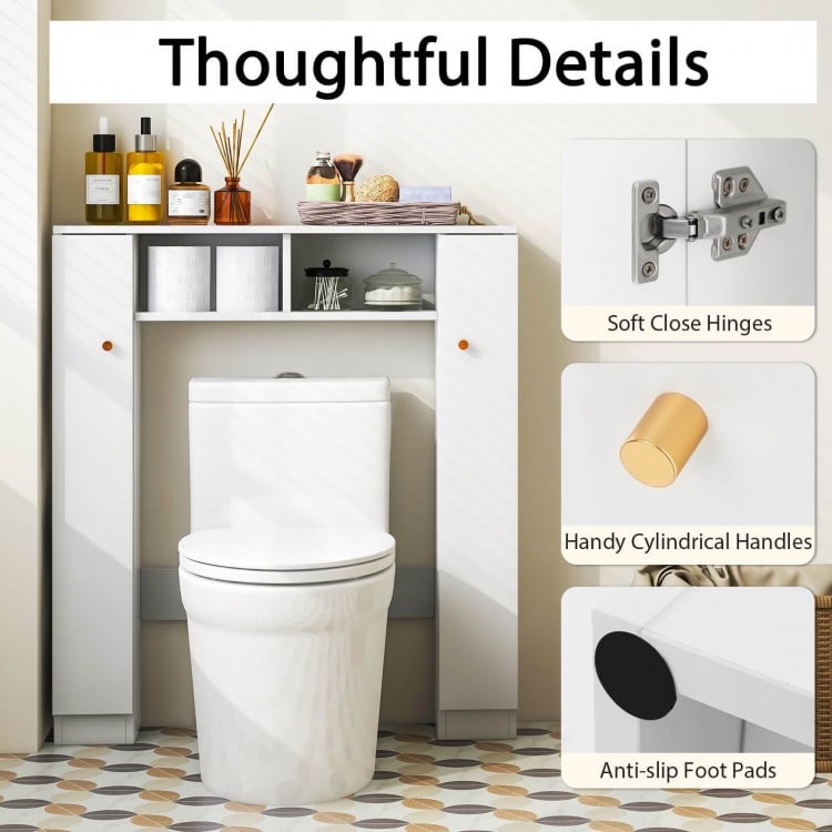 Over-the-Toilet Storage Cabinet with Dual Open Compartments and Four Adjustable Shelves