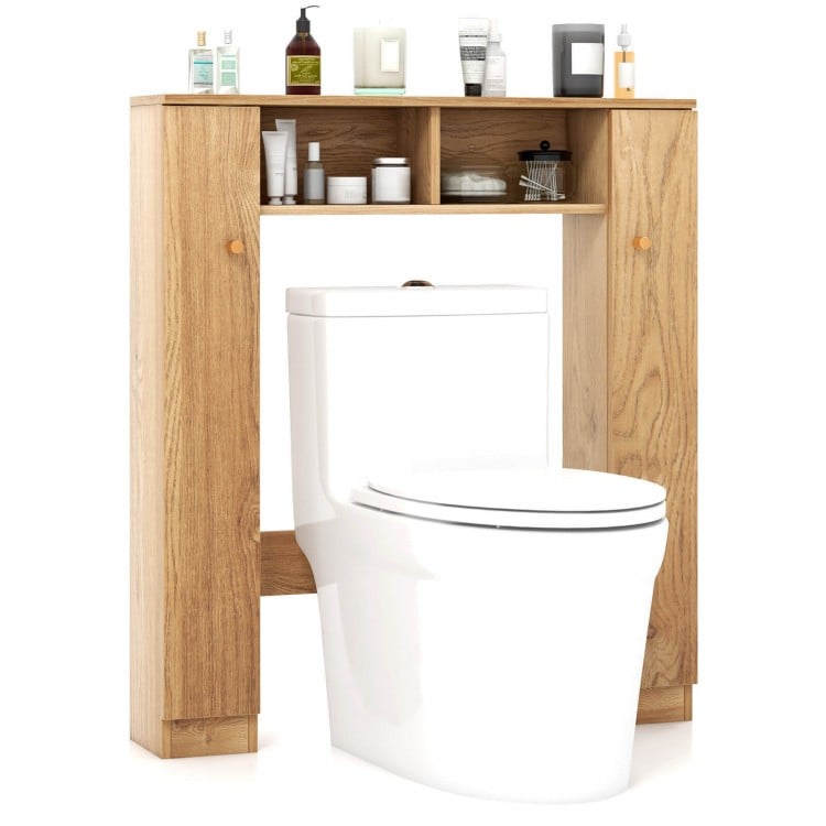 Over-the-Toilet Storage Cabinet with Dual Open Compartments and Four Adjustable Shelves