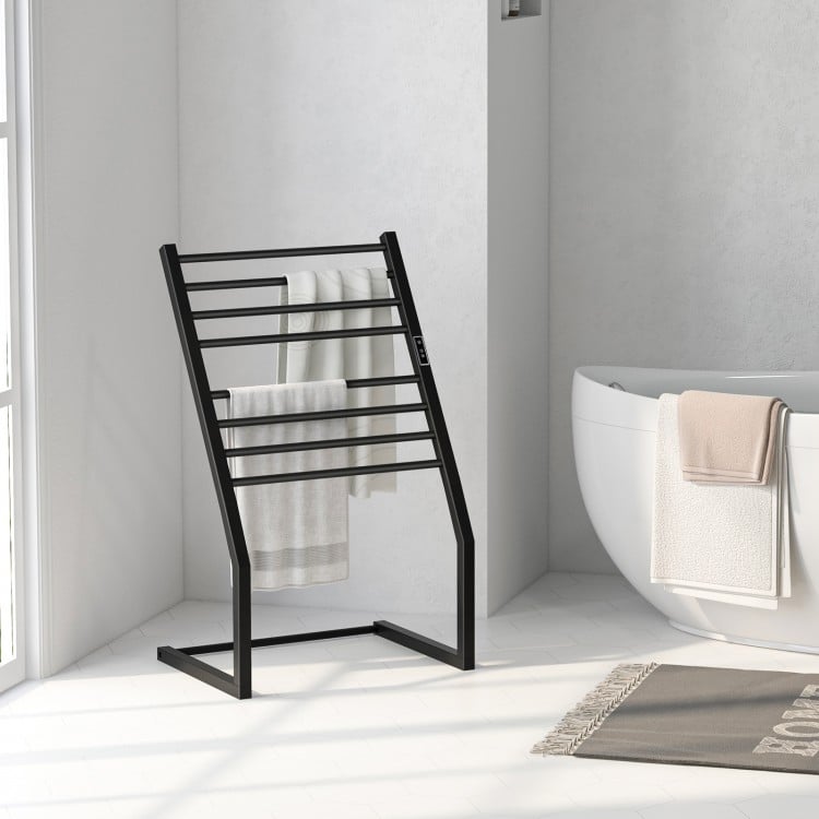 Freestanding Wall-Mounted Towel Warmer Rack with Eight Bars and LED Display