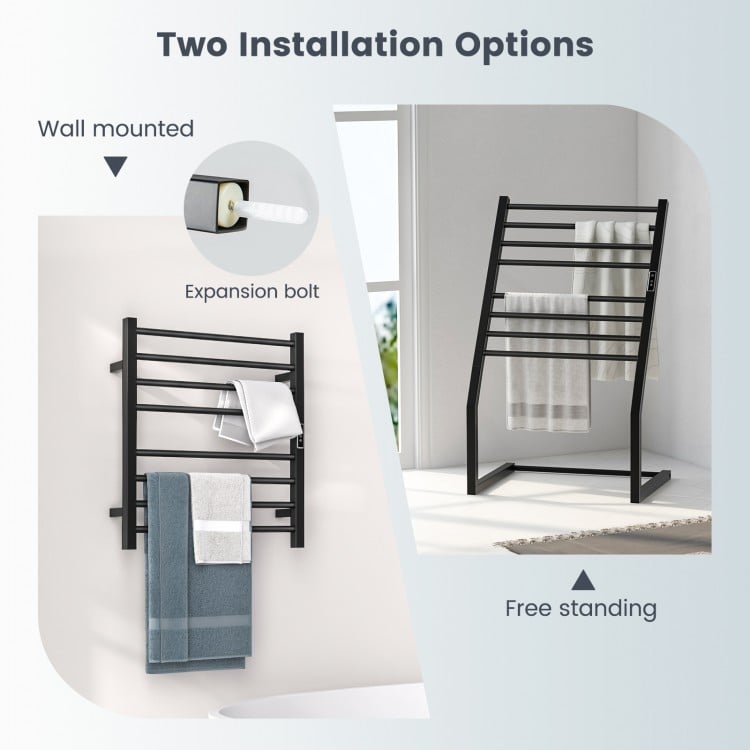 Freestanding Wall-Mounted Towel Warmer Rack with Eight Bars and LED Display
