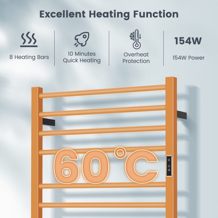 Freestanding Wall-Mounted Towel Warmer Rack with Eight Bars and LED Display