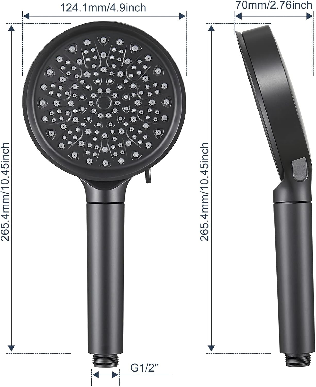 High-Pressure Handheld Shower Head with Filter, 6 Spray Modes, 60" Hose, Bracket, and Water Softener Beads for Chlorine Removal, Black