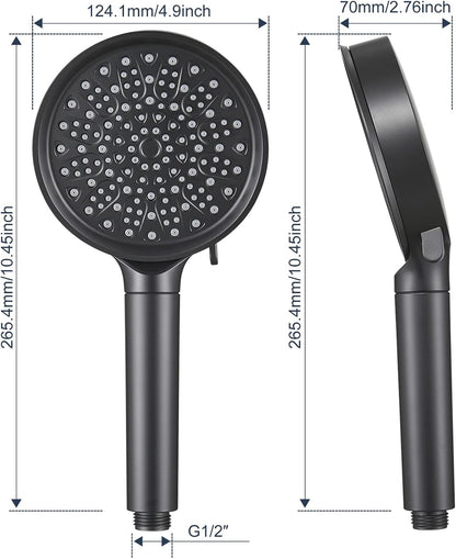 High-Pressure Handheld Shower Head with Filter, 6 Spray Modes, 60" Hose, Bracket, and Water Softener Beads for Chlorine Removal, Black