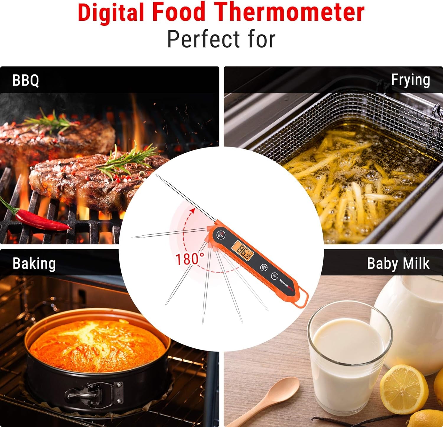Professional Waterproof Digital Instant Read Meat Thermometer with Backlight for Cooking, Frying, and Candy Making