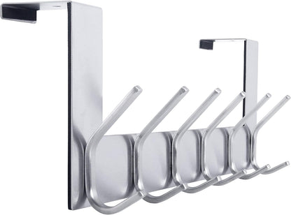 over the Door Hook Door Hanger:Over the Door Towel Rack with 6 Hooks for Hanging Coats,Door Coat Hanger Towel Hanger over Door Coat Rack for Towels,Clothes,Back of Bathroom,Silver