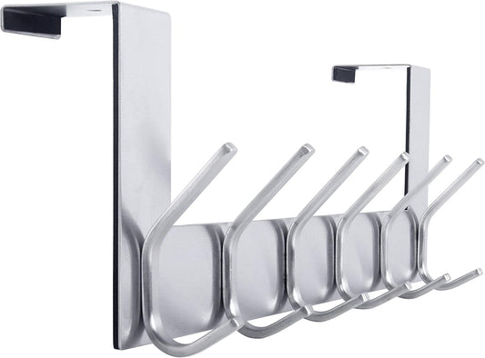 over the Door Hook Door Hanger:Over the Door Towel Rack with 6 Hooks for Hanging Coats,Door Coat Hanger Towel Hanger over Door Coat Rack for Towels,Clothes,Back of Bathroom,Silver
