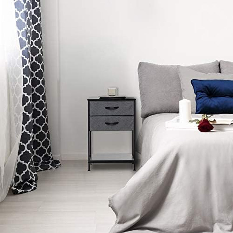 Night Stands for Bedrooms - Bedside Table with Shelf, End Table, Side Table - Modern 2 Drawer Storage Unit and 2 Drawer Dresser with Fabric Drawers - Perfect for Bedroom, Office, Closet, Dorm - Black