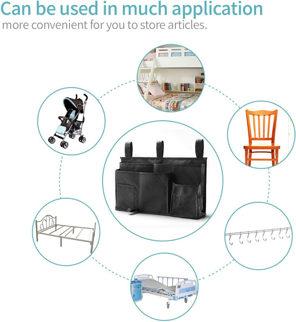 Bunk Bed Organizer with 8 Pockets - Hanging Bedside Caddy Storage Bag, Made of Durable 600D Oxford Cloth (Black)
