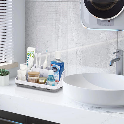 Detachable 7-Slot Marble Bathroom Organizer for Electric Toothbrushes and Toothpaste 