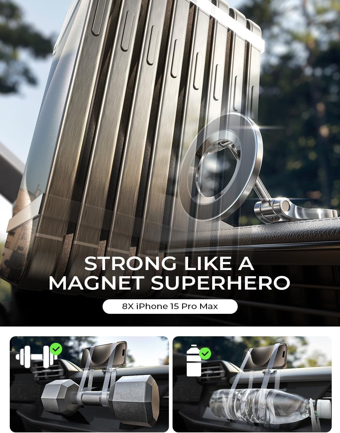 Car Mount - 24 Strong Magnets, 360° Rotating Magnetic Phone Holder -16 Pro Max, 15, 14, 13, 12, Compatible with MagSafe Cases