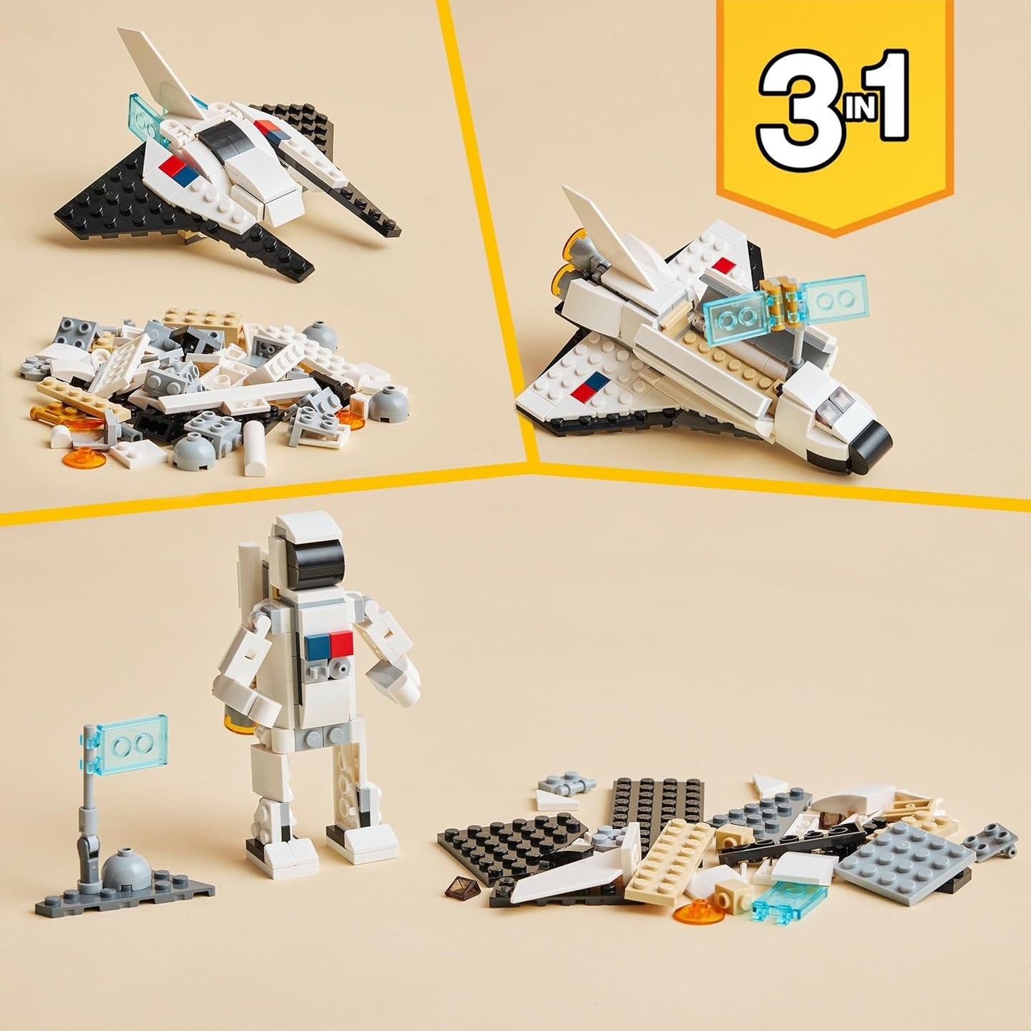 3 in 1 Space Shuttle Toys - Space Toys Building Set for Kids Ages 6+ - Option to Build 2 Spaceships or Astronaut 