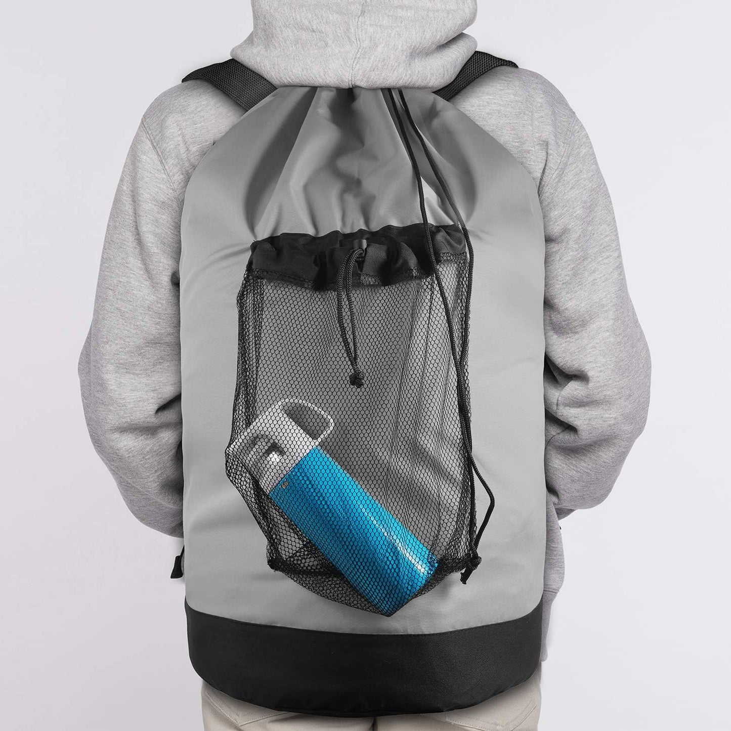 Nylon Laundry Backpack with Shoulder Straps and Mesh Pocket