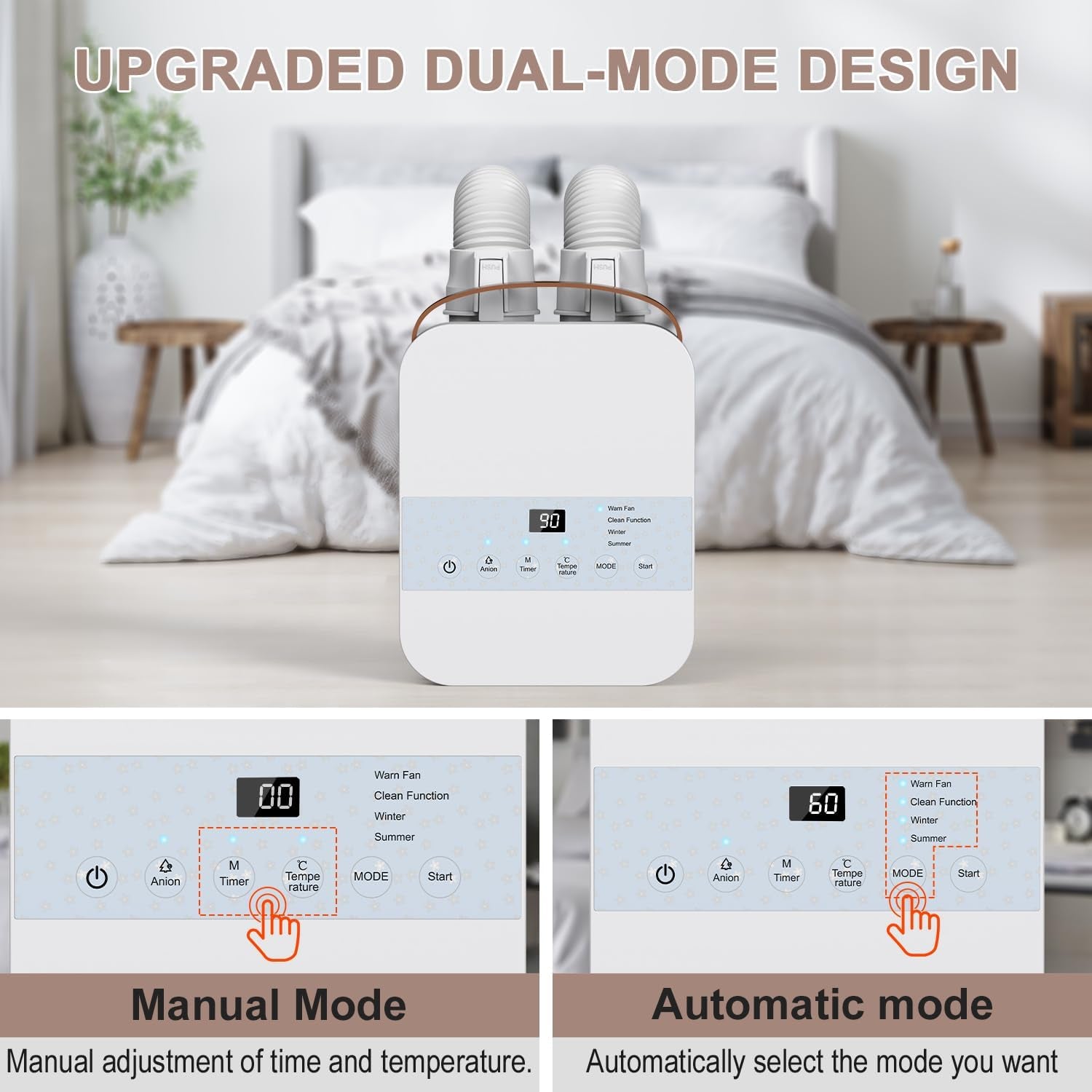 Portable Blanket Warmer with Dual Nozzle and Shoe Dryer Attachment, LCD Touch Control, Ideal for All Seasons and Climate Adaptation