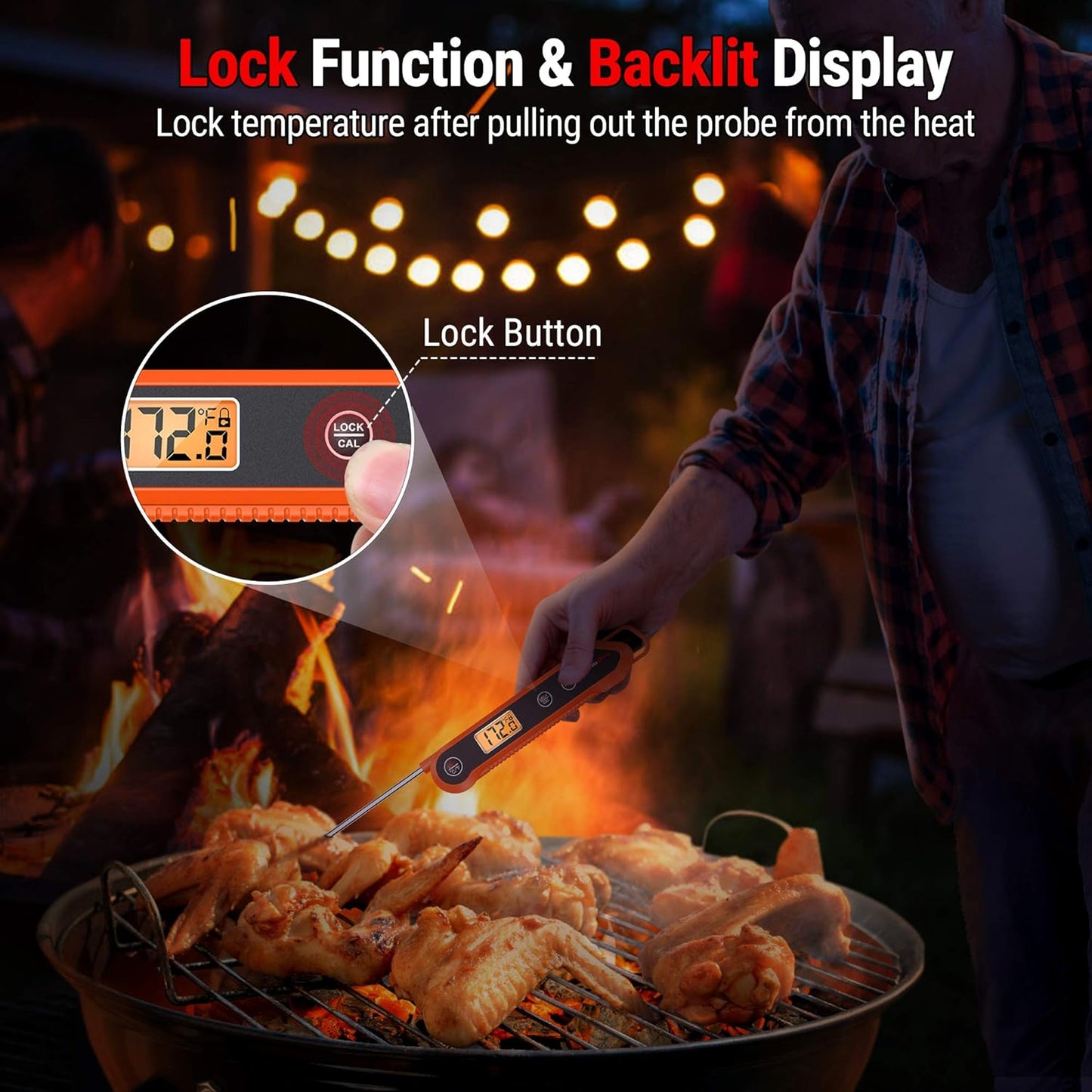 Professional Waterproof Digital Instant Read Meat Thermometer with Backlight for Cooking, Frying, and Candy Making