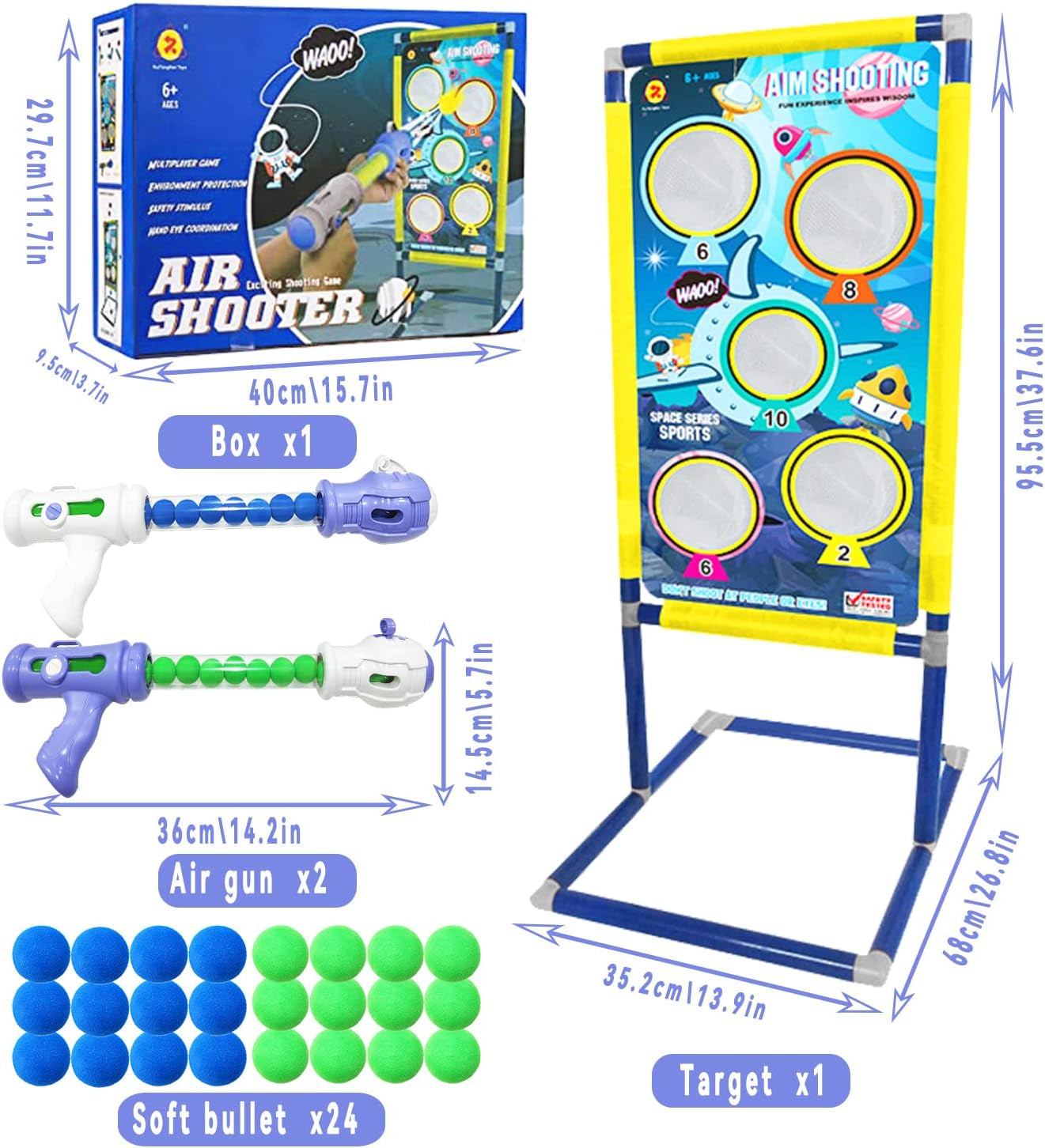 Foam Ball Popper Shooting Game Set for Children Ages 6+ Includes 2 Air Guns, Shooting Target, and 24 Foam Balls
