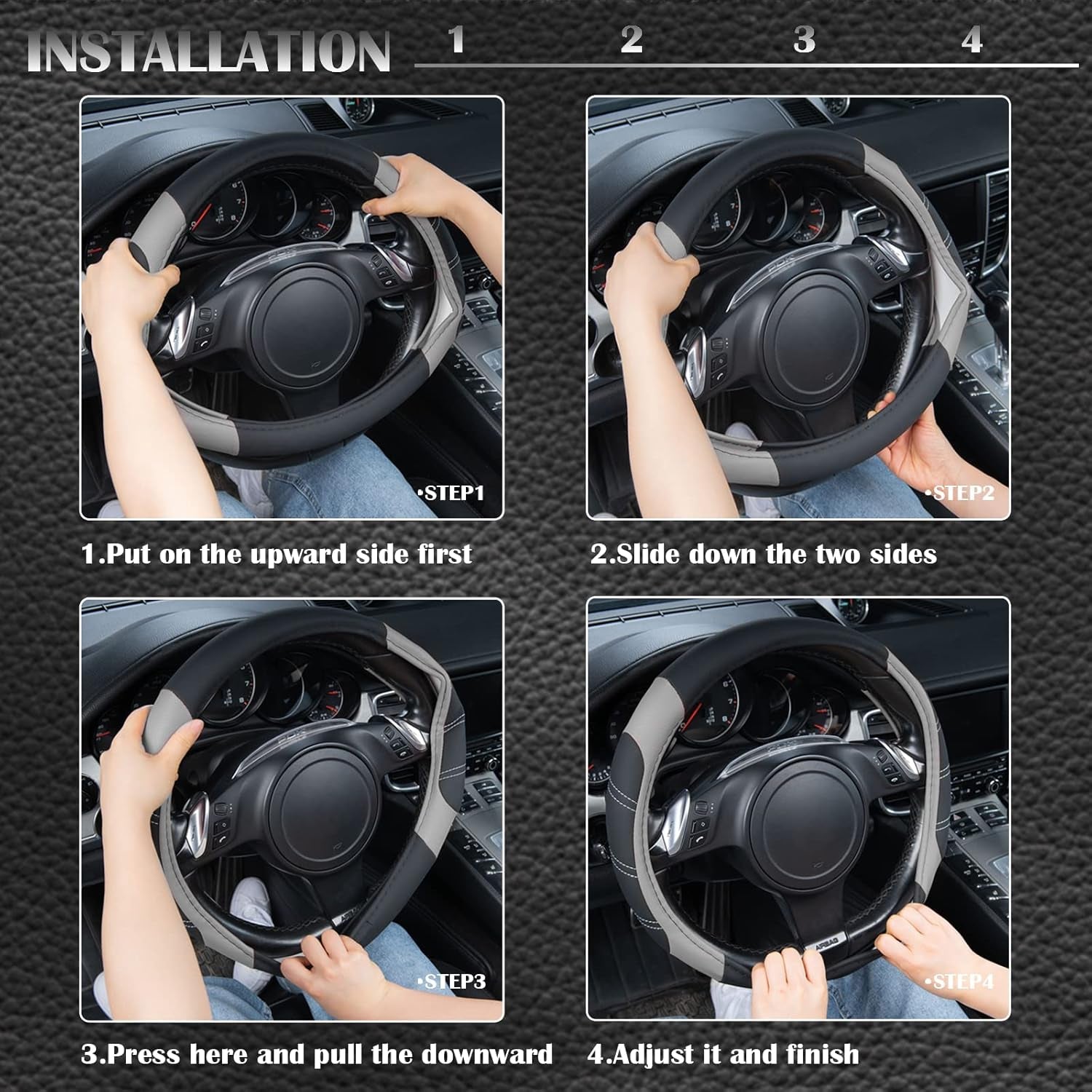 Line Rider Microfiber Leather Sport Steering Wheel Cover - Universal Fit (14.5-15 Inches) - Anti-Slip, Comfortable