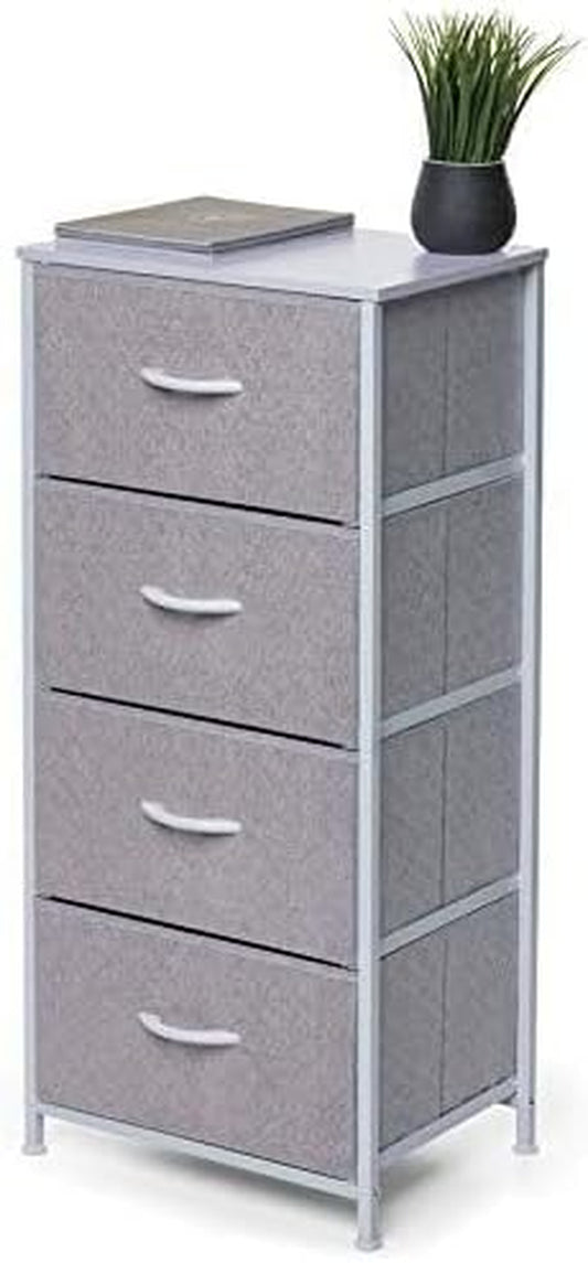 Tall Dresser for Bedroom - Fabric Dresser with 4 Storage Drawers and Wood Top for Closet, Living Room, Nursery Room, Office Storage and Dorm - Grey and White