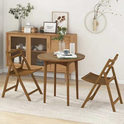 Set of 2 Folding Dining Chairs with Rubberwood Frame and Slatted Seat