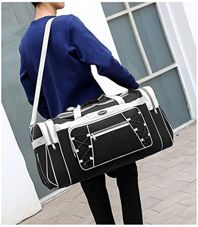 Extra Large Lightweight Oxford Travel Duffle Bag for Men and Women - Waterproof Weekender Overnight Carry-On Luggage (26", Blue Gold)