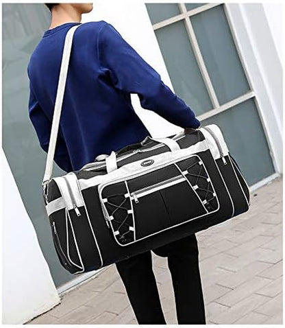 Extra Large Lightweight Oxford Travel Duffle Bag for Men and Women - Waterproof Weekender Overnight Carry-On Luggage (26", Blue Gold)