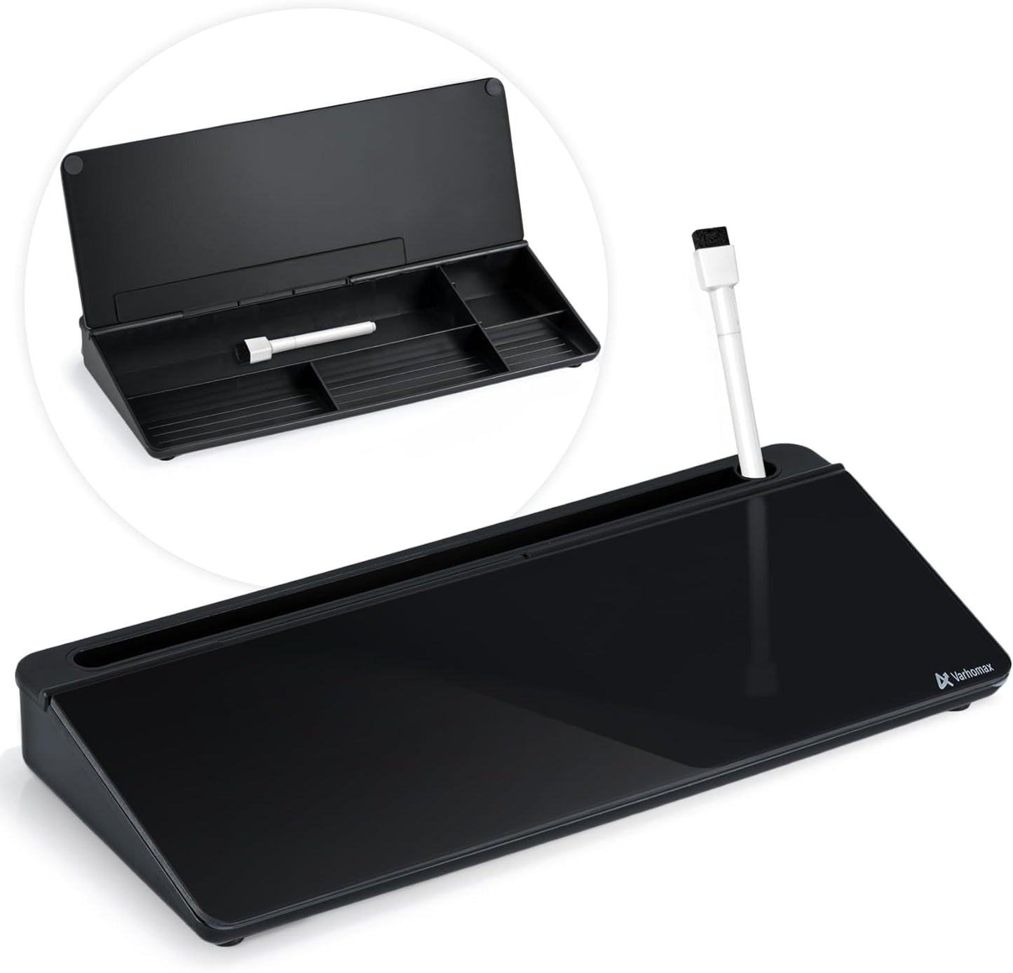 Dry Erase Glass Desk Whiteboard with Storage Caddy - Desktop Memo Notepad for Home Office and School (Gray)
