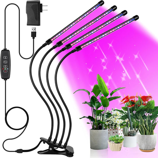 Full Spectrum Indoor Plant Grow Lights with Auto On/Off Timer, Dimmer, Adjustable Gooseneck, and Multiple Switch Modes for Greenhouse, Home, and Office Use