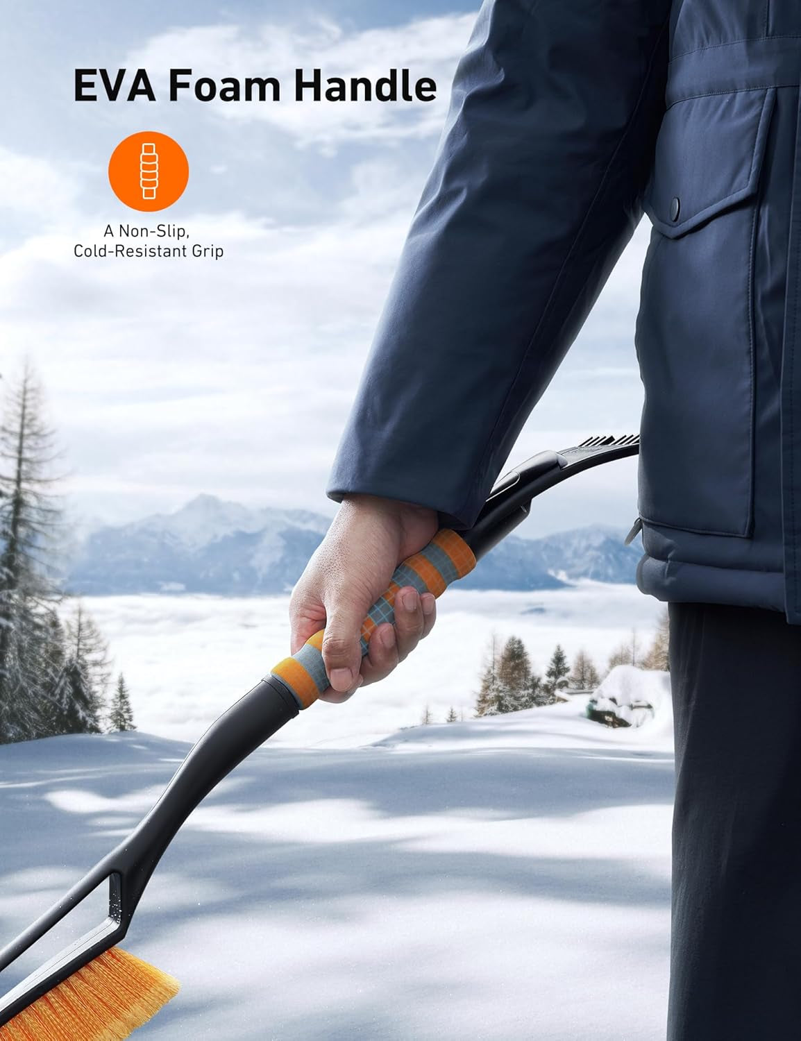 27-Inch Durable Snow Brush - Detachable Ice Scraper, Ergonomic Foam Grip for Vehicles - ABS and PVC Construction