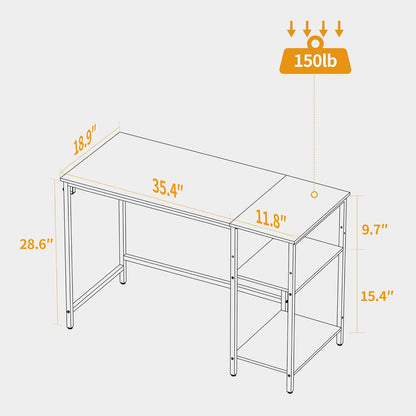 Modern 47-Inch Home Office Desk with Storage Shelves and Splice Board, Brown and Black Finish