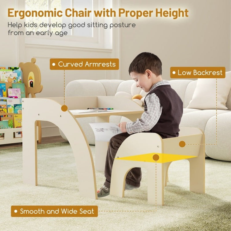 Children's Table and Chair Set Featuring a Spacious Tabletop and Safety-Designed Curved Edges for Playrooms