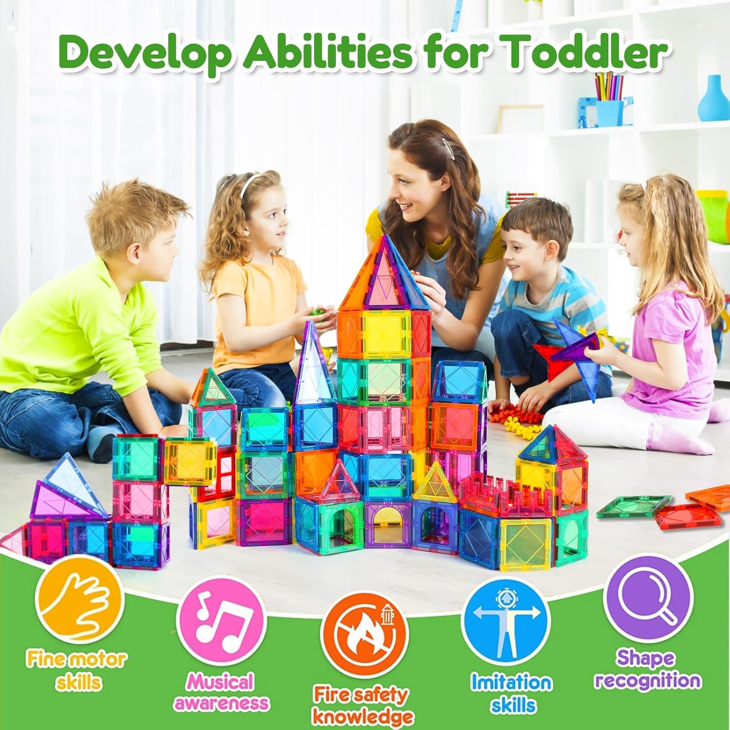 Magnetic Building Blocks Set - 100 Pieces Educational Toys for Toddlers and Kids Ages 3+, Learning and Creative Play