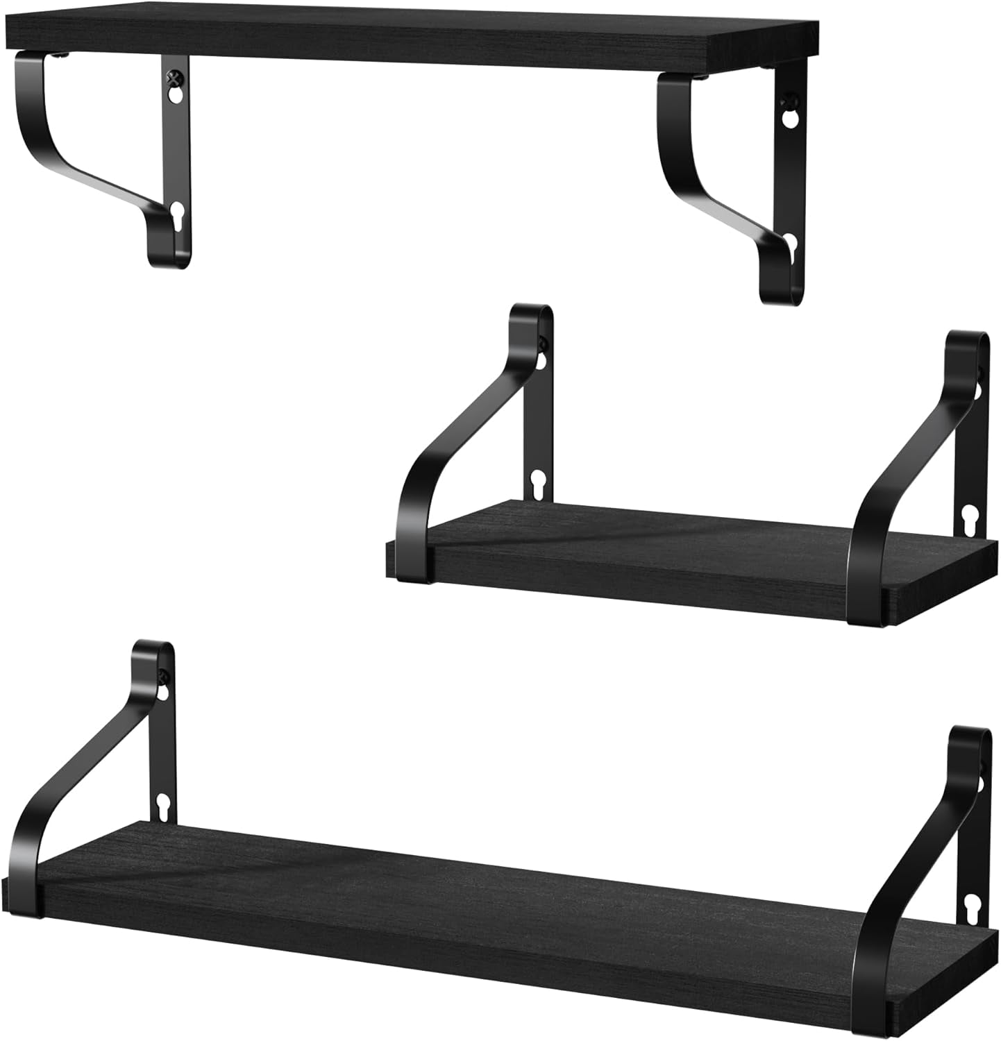Set of 3 Rustic Wall-Mounted Floating Shelves in Weathered Grey Wood for Versatile Home Decor
