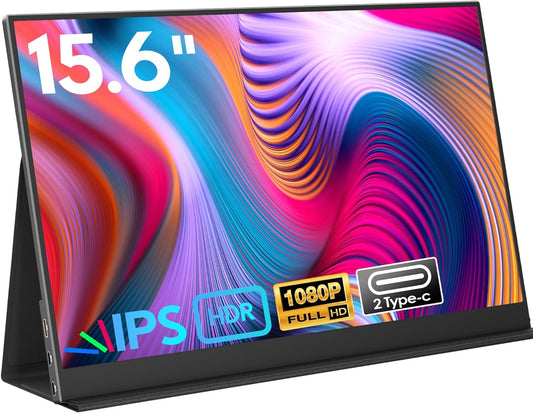 Portable Monitor, 15.6" 1080P FHD Laptop Monitor USB-C HDMI Computer Display IPS Second Screen W/Smart Cover & Dual Speakers, Laptop Extended Monitor for PC Phone Mac Xbox PS4/5 Switch