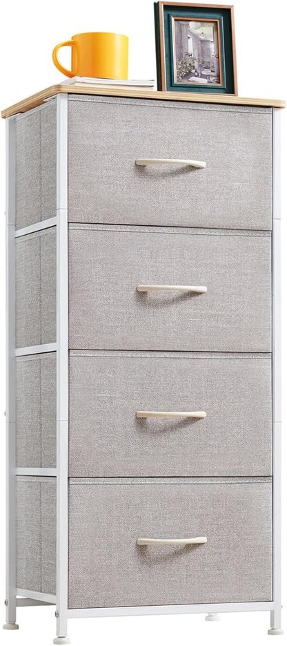 Tall Dresser for Bedroom with 4 Drawers, Storage Organizer Chest of Drawers with Removable Fabric Bins for Living Room Closet Bedside Nursery Laundry Entryway Hallway, Ash Grey