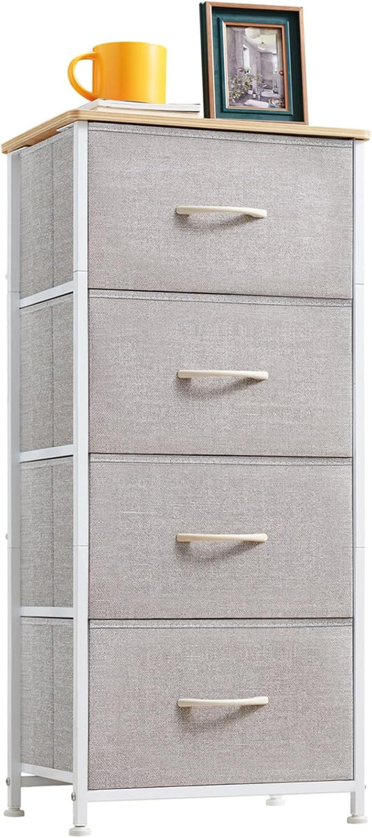 Tall Dresser for Bedroom with 4 Drawers, Storage Organizer Chest of Drawers with Removable Fabric Bins for Living Room Closet Bedside Nursery Laundry Entryway Hallway, Ash Grey