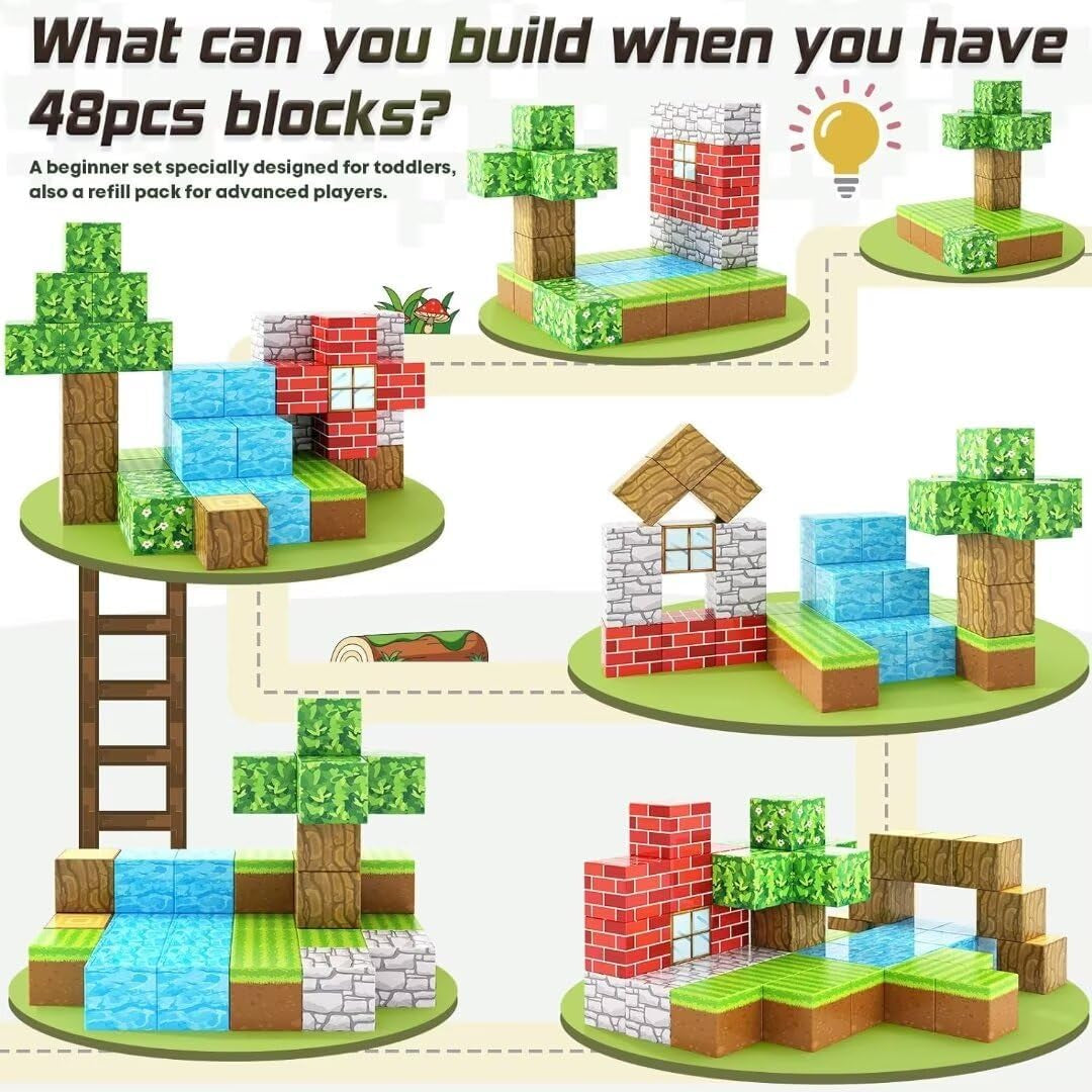 Magnetic Building Blocks - Mine Magnet World Edition, Montessori Magnetic Tiles,Aged 3+, Ideal Sensory Toys