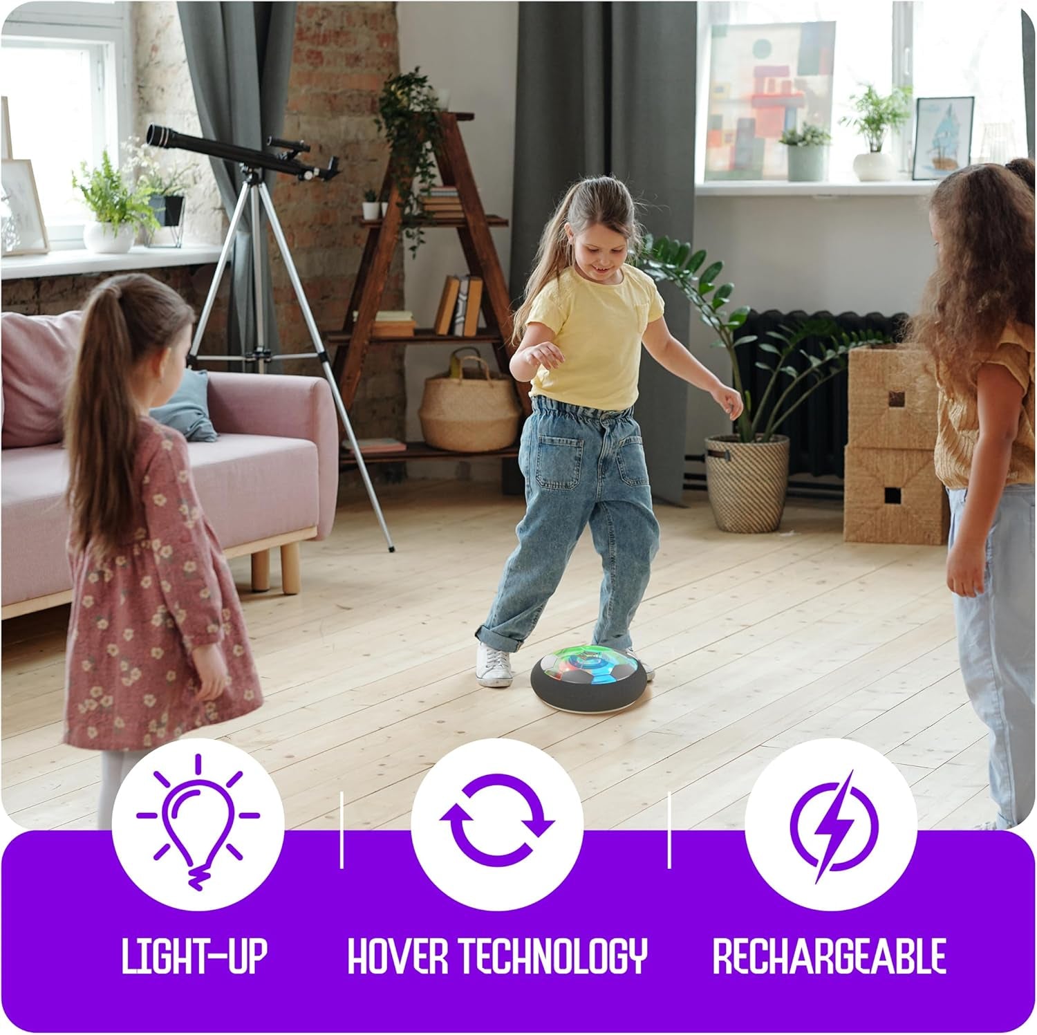 Hover Soccer Ball Indoor Toy Game with Light-Up Features Aged 6+