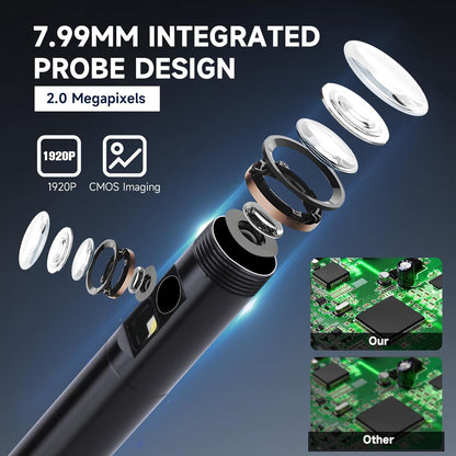 Endoscope Camera 1920P HD Resolution, 8 Adjustable LED Lights, IP67 Waterproof Rating, 16.5FT Semi-Rigid Snake Cord for iPhone and iPad (Dual Lens iOS Compatible)