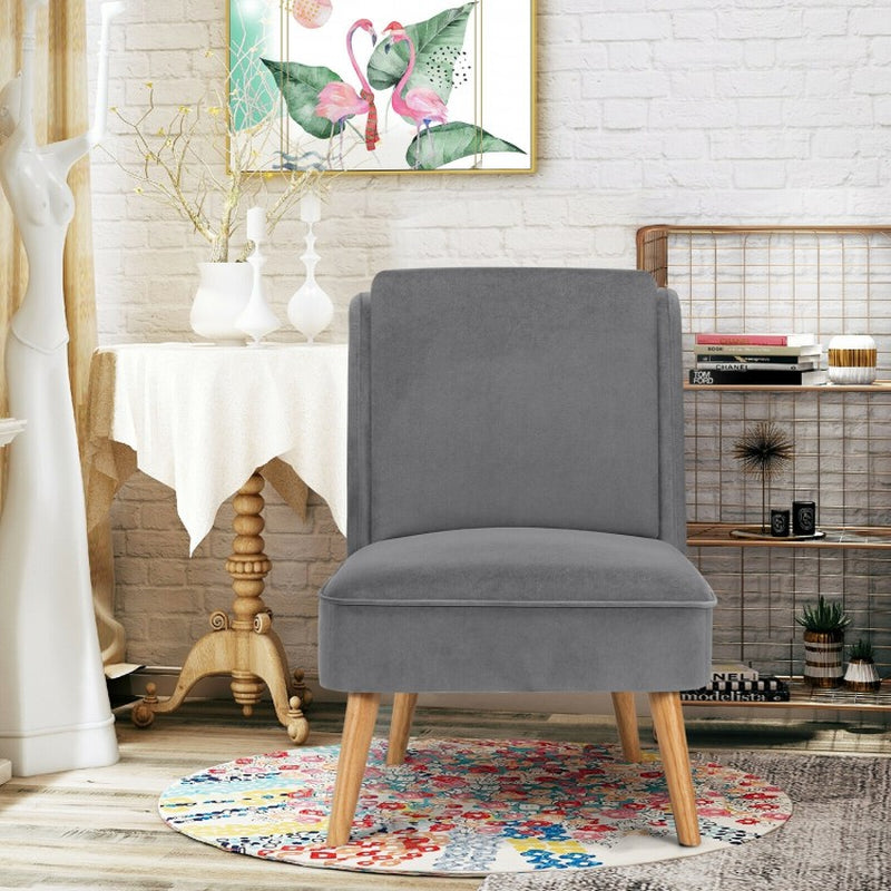 Velvet Armless Accent Chair with Rubberwood Legs for Bedroom Decor