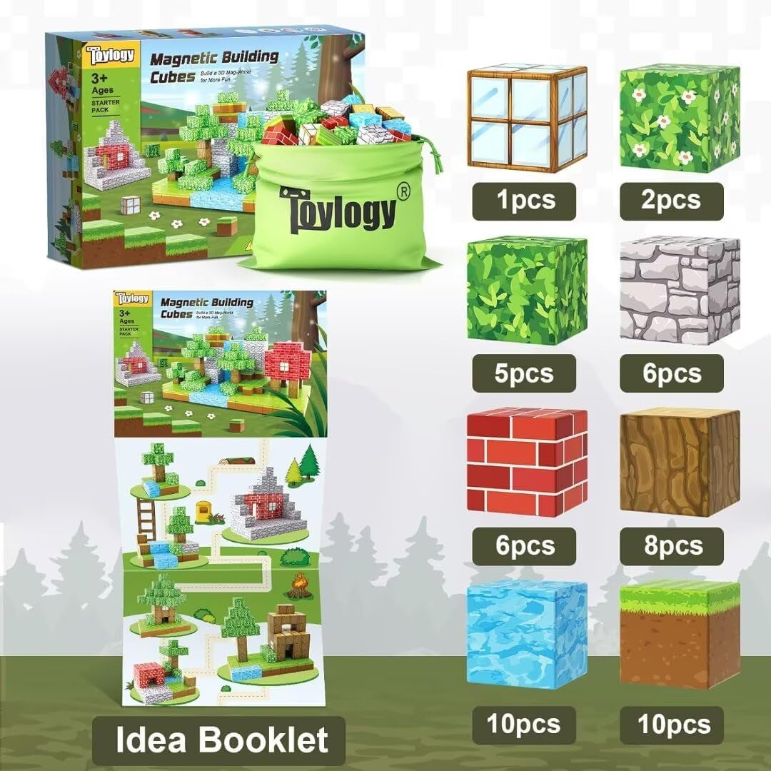 Magnetic Building Blocks - Mine Magnet World Edition, Montessori Magnetic Tiles,Aged 3+, Ideal Sensory Toys