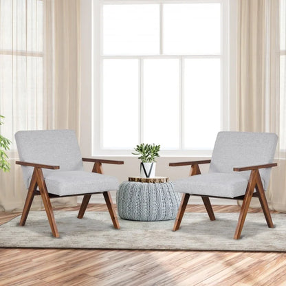 Contemporary Linen Fabric Accent Chair with Durable Solid Acacia Wood Frame